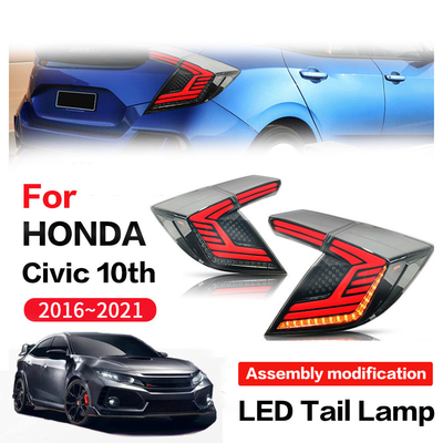 Honda 10 জেনারেশন সিভিক 2 কম্পার্টমেন্ট এলইডি টেল ল্যাম্প অ্যাসেম্বলি রোটারি স্ট্রিমিং স্টিয়ারিংয়ের জন্য কার টেইল লাইট2016-2021